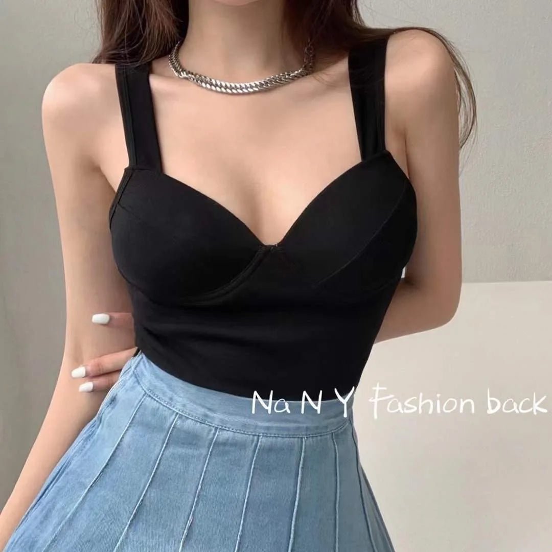 New Product Ideas Padded Spacer Cotton Halters Women's tank Tops Seamless Push up Bra - Zeprah