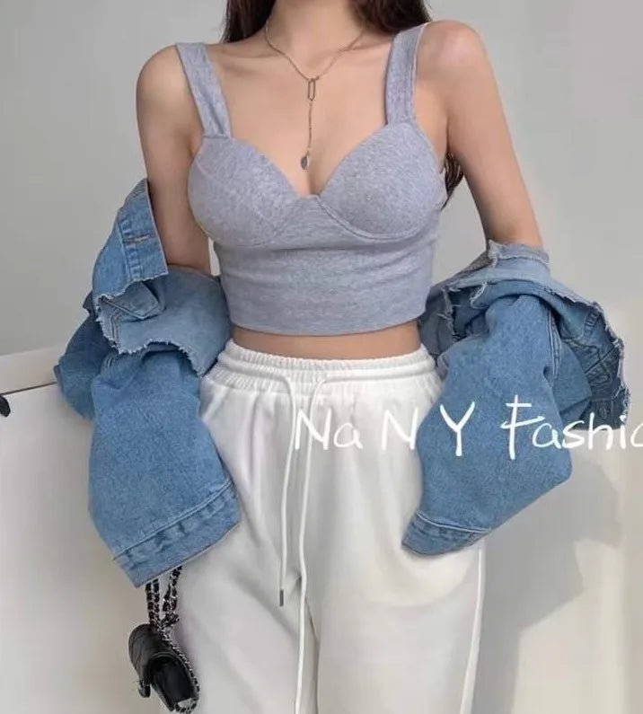 New Product Ideas Padded Spacer Cotton Halters Women's tank Tops Seamless Push up Bra - Zeprah