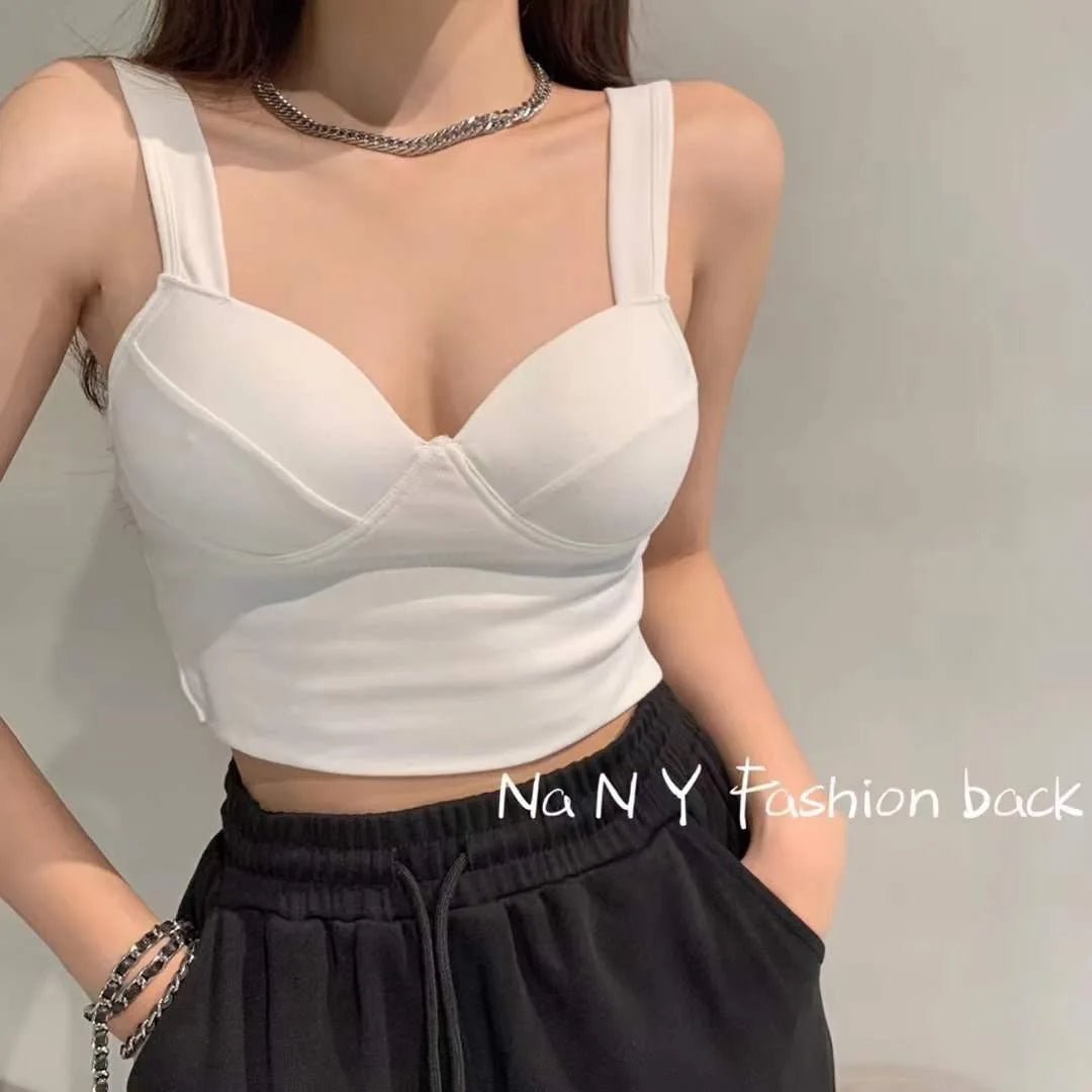 New Product Ideas Padded Spacer Cotton Halters Women's tank Tops Seamless Push up Bra - Zeprah