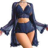 New Sexy Lingerie Nightgown Set for Women Summer Lace Elastic Waist Solid Robe Coat Homewear - Zeprah