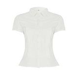 New Solid Button Eco - Friendly Breathable Schoolgirl Style Sweet Summer Blouse Women Accordion Pleated Short Sleeve Shirt - Zeprah