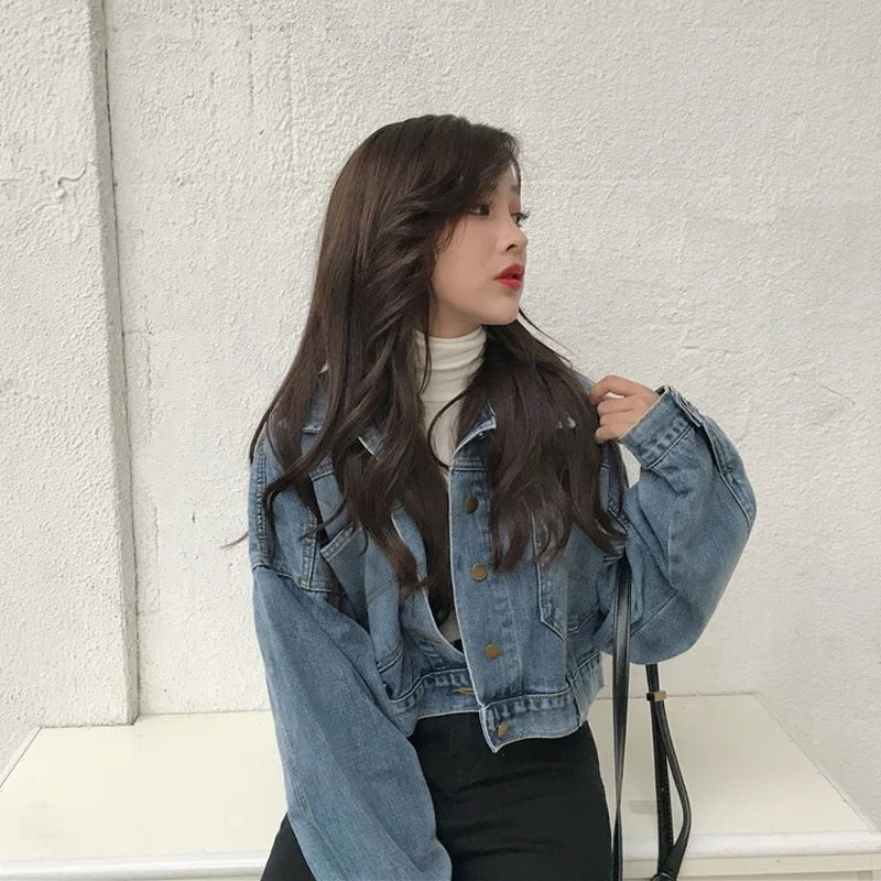 New Spring and Autumn Vintage Denim Jacket Women's Korean Style Loose Short All - match Jacket Top - Zeprah