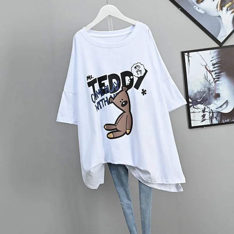 New Spring and Summer Plus Size Loose Short - sleeved T-shirt Women's Korean - style Mid - length Belly Covering Top for Women - Zeprah