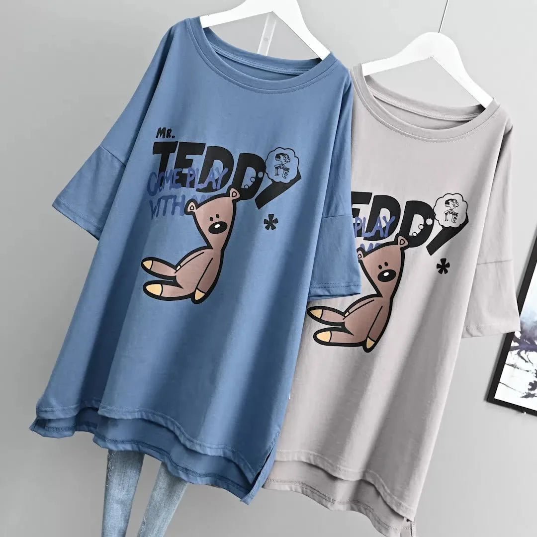 New Spring and Summer Plus Size Loose Short - sleeved T-shirt Women's Korean - style Mid - length Belly Covering Top for Women - Zeprah