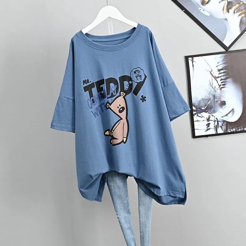 New Spring and Summer Plus Size Loose Short - sleeved T-shirt Women's Korean - style Mid - length Belly Covering Top for Women - Zeprah
