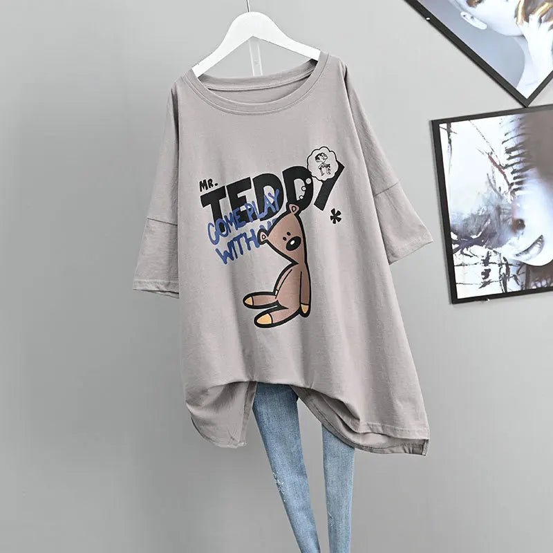 New Spring and Summer Plus Size Loose Short - sleeved T-shirt Women's Korean - style Mid - length Belly Covering Top for Women - Zeprah