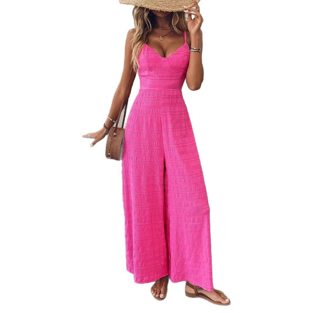 New Spring Summer Jumpsuit Skinny Europe United States Solid Color Casual Strap - Zeprah