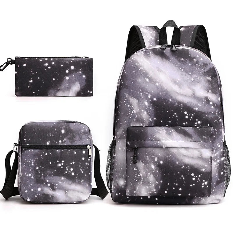 New Starry Sky Three - Piece Student Backpack USB Anti - Theft Waterproof Features for Junior High School Students - Zeprah