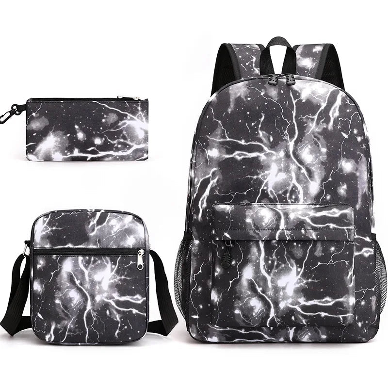 New Starry Sky Three - Piece Student Backpack USB Anti - Theft Waterproof Features for Junior High School Students - Zeprah