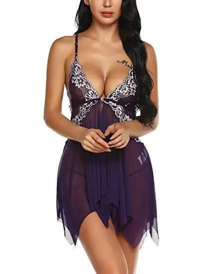 New Style European American Sexy Camisole Dress Hot Lace Trim Semi - Transparent Mesh Made Spandex - Zeprah