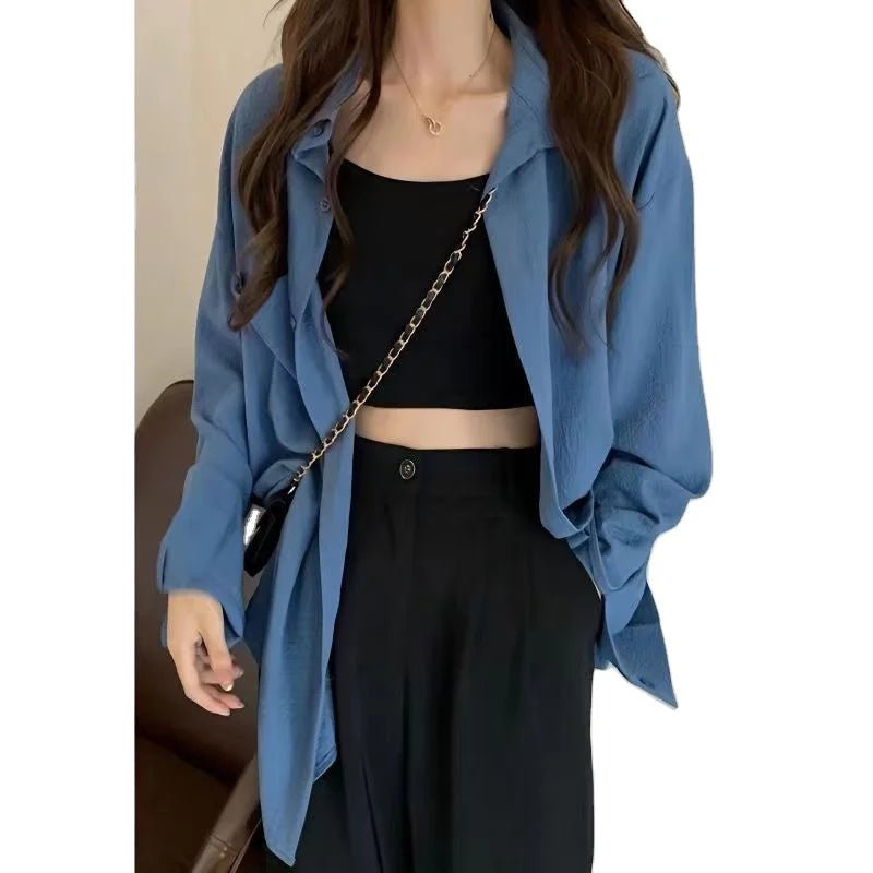 New Style Solid Pattern Sun Protection Jacket for Women Casual Loose Top Shirt Button Decoration Summer Thin Design - Zeprah