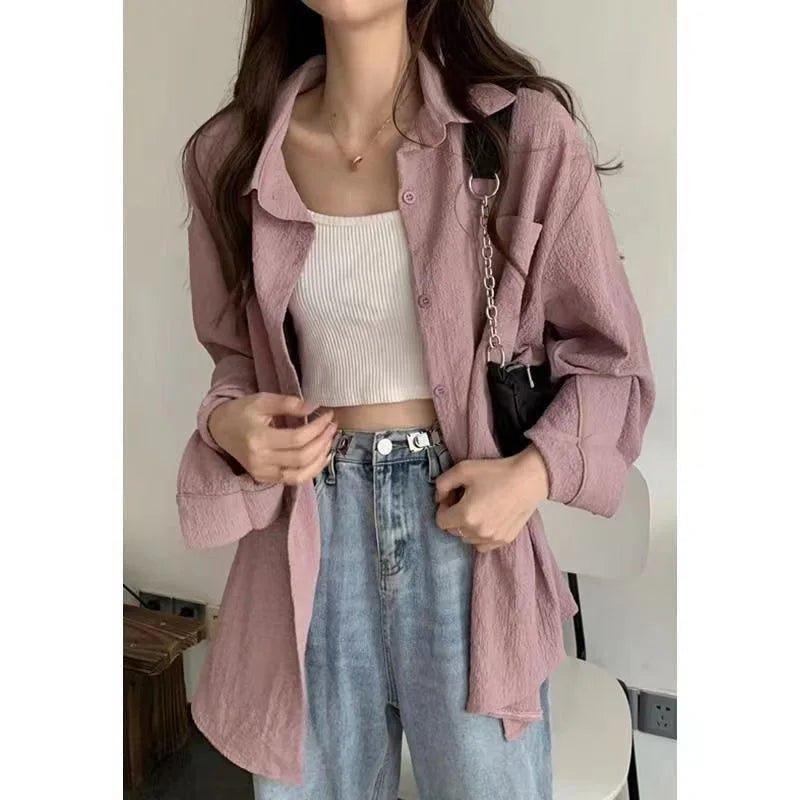 New Style Solid Pattern Sun Protection Jacket for Women Casual Loose Top Shirt Button Decoration Summer Thin Design - Zeprah