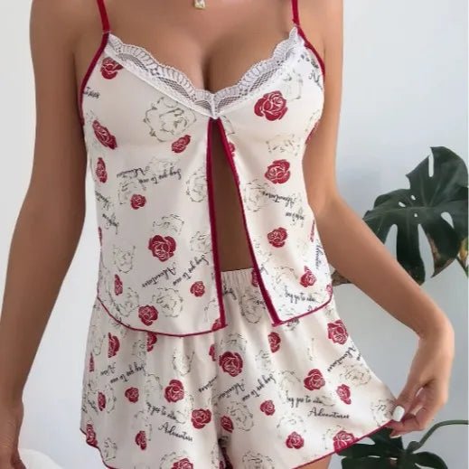 New Summer Lace Camisole Shorts Set Breathable Elastic Waist Casual Women's Pajamas Loungewear - Zeprah