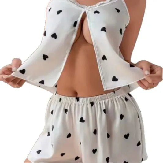 New Summer Lace Camisole Shorts Set Breathable Elastic Waist Casual Women's Pajamas Loungewear - Zeprah