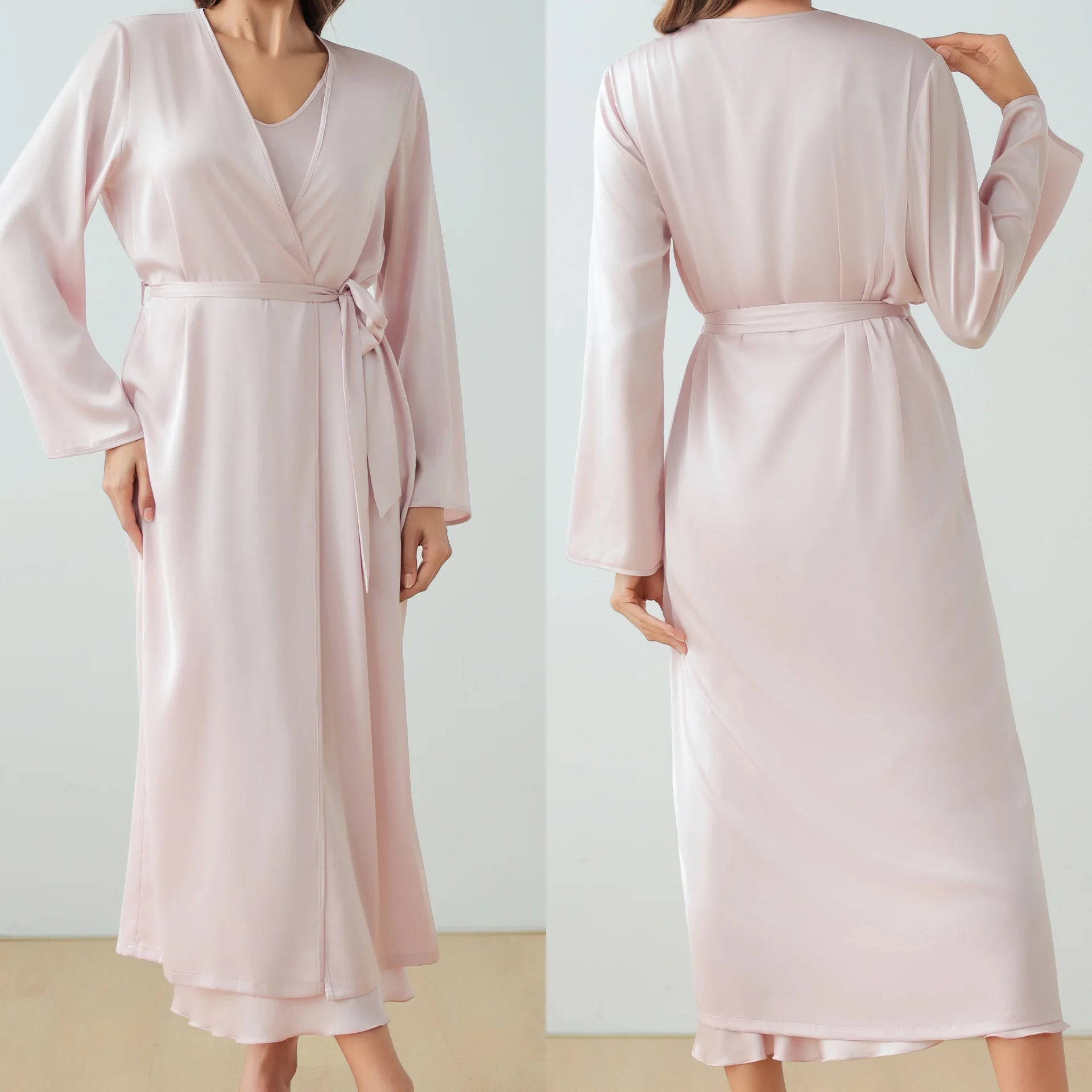 New Summer Satin Ultra - thin Pajamas Women's Loose Dress Bathrobe Fashion Long Nightgown Set - Zeprah