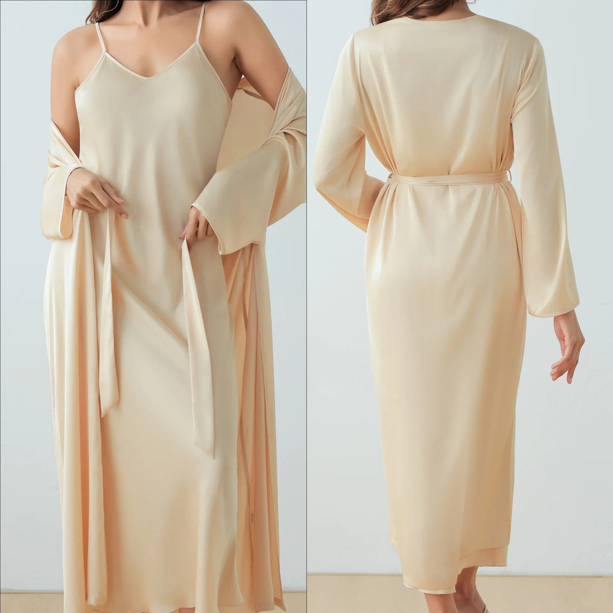 New Summer Satin Ultra - thin Pajamas Women's Loose Dress Bathrobe Fashion Long Nightgown Set - Zeprah
