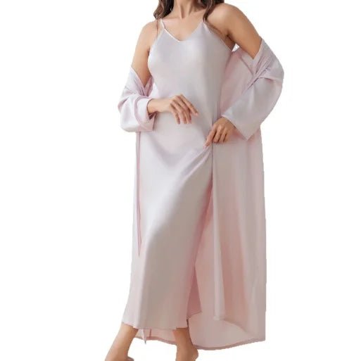 New Summer Satin Ultra - thin Pajamas Women's Loose Dress Bathrobe Fashion Long Nightgown Set - Zeprah