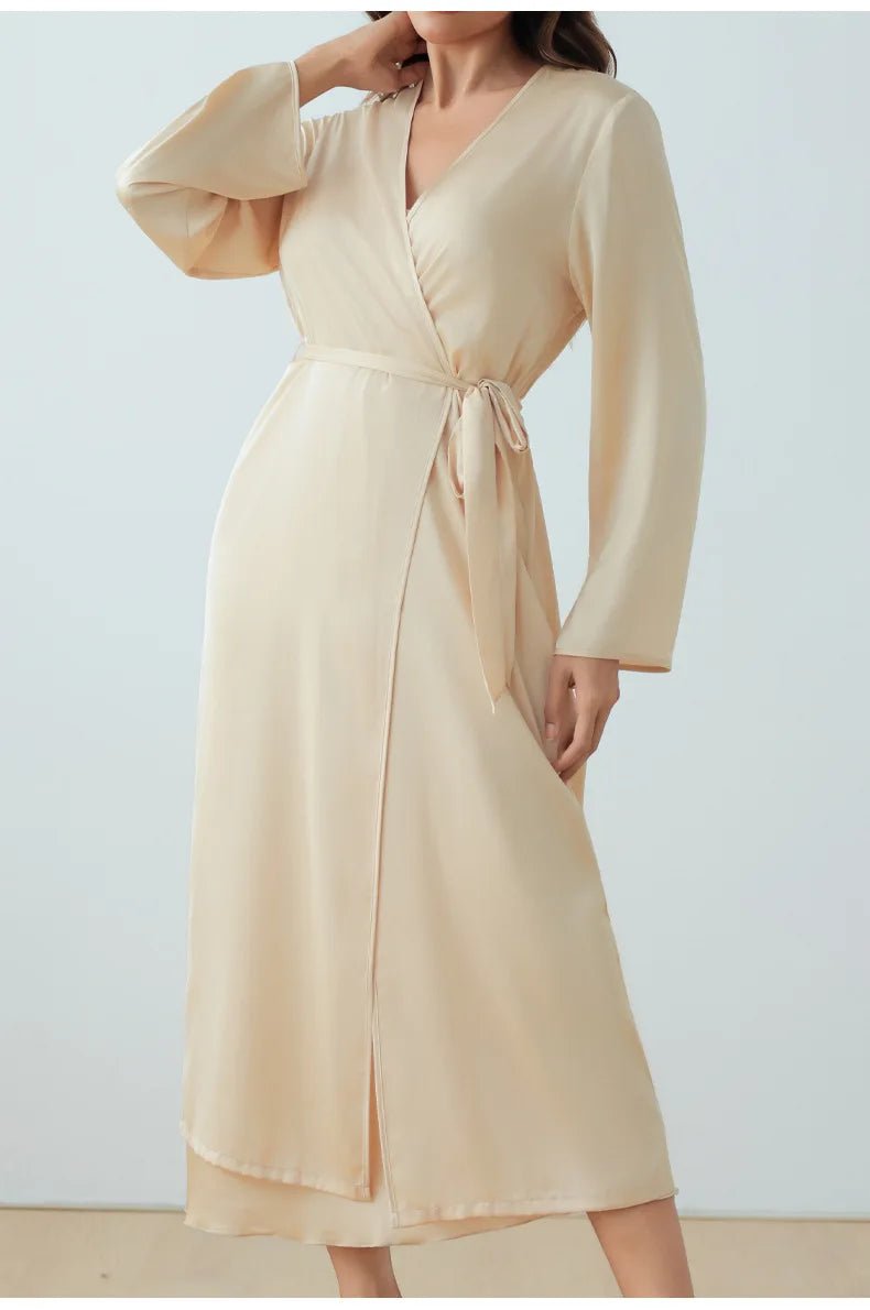 New Summer Satin Ultra - thin Pajamas Women's Loose Dress Bathrobe Fashion Long Nightgown Set - Zeprah