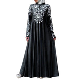 New Women Muslim Long Sleeves Stand Collar Elegant Maxi Dress - Zeprah