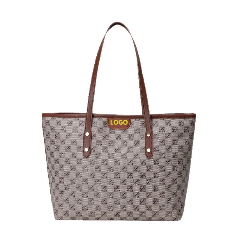 New Women's High - end City Dweller Tote Bag Student Large Capacity Zipper Shoulder Bag PU Polyester Lining Checkerboard Handbag - Zeprah