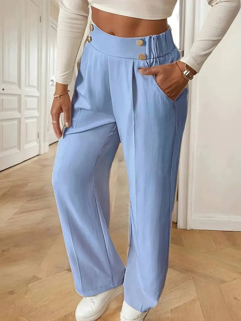 New Women's High - Waisted Straight - Leg Flowy Floor - Length Loose Fit Casual Summer Pants Polyester/Cotton - Zeprah