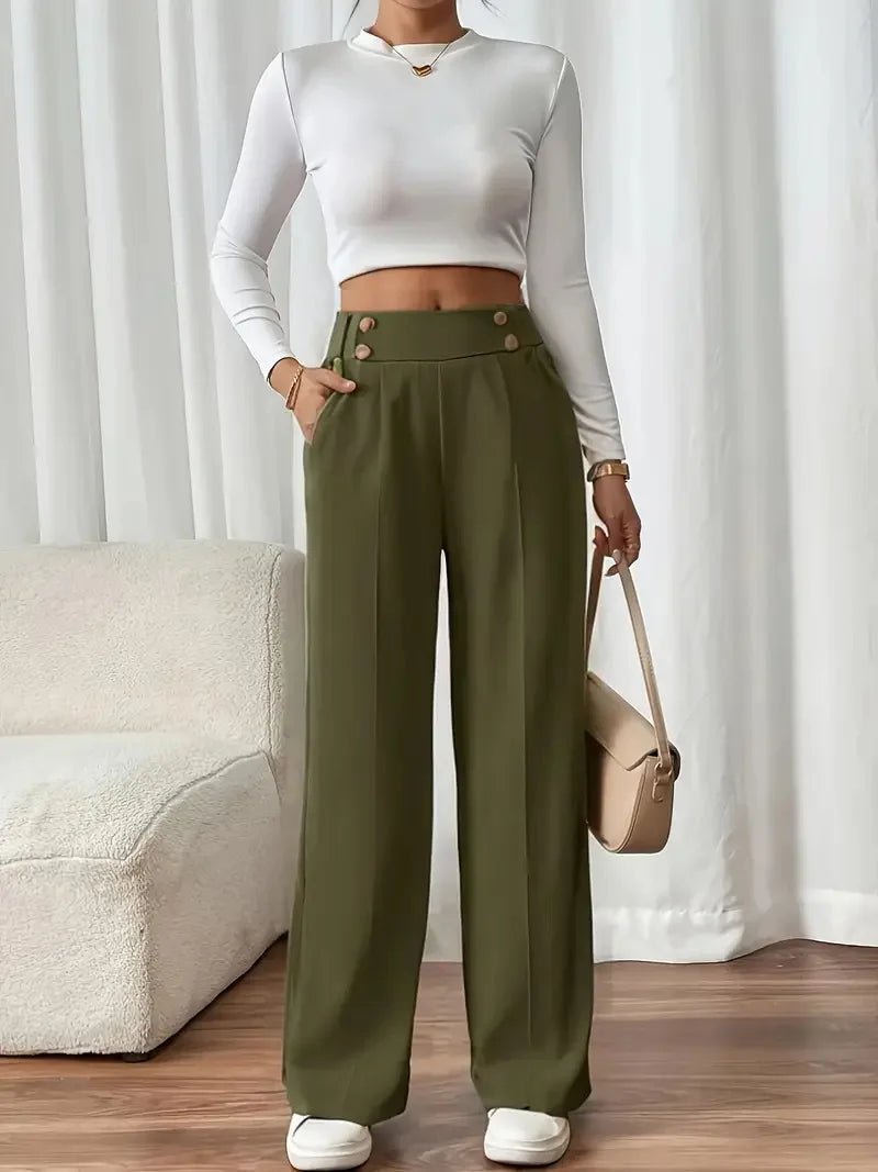 New Women's High - Waisted Straight - Leg Flowy Floor - Length Loose Fit Casual Summer Pants Polyester/Cotton - Zeprah