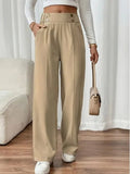 New Women's High - Waisted Straight - Leg Flowy Floor - Length Loose Fit Casual Summer Pants Polyester/Cotton - Zeprah