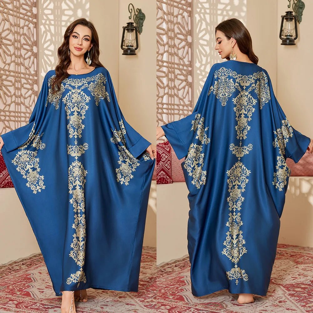 New Women's Luxurious Printed Satin Nightdress Autumn Spring Middle Eastern Style Long Loose - Zeprah