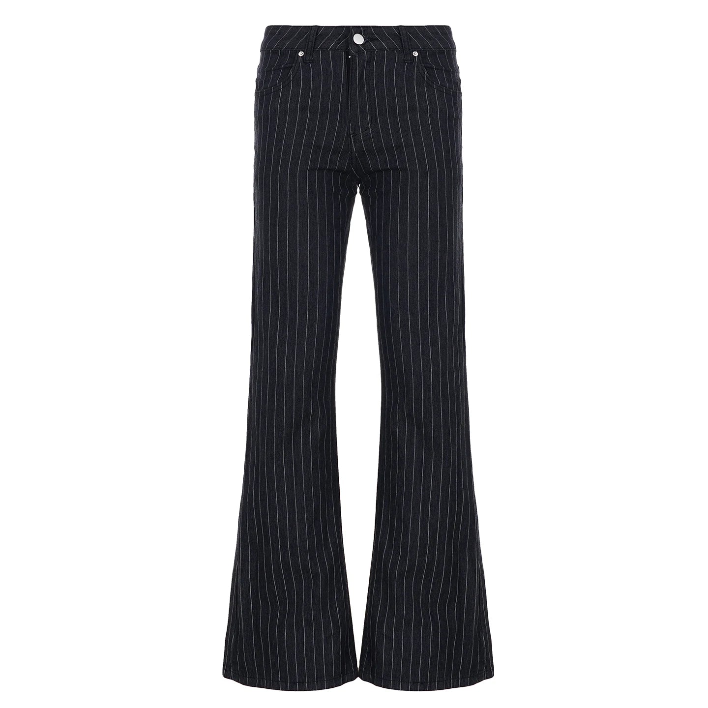 New Women's Mid Flat Straight Leg Eco - Friendly Vintage Patchwork Trousers Black Retro Dress Pants Office High Quality - Zeprah