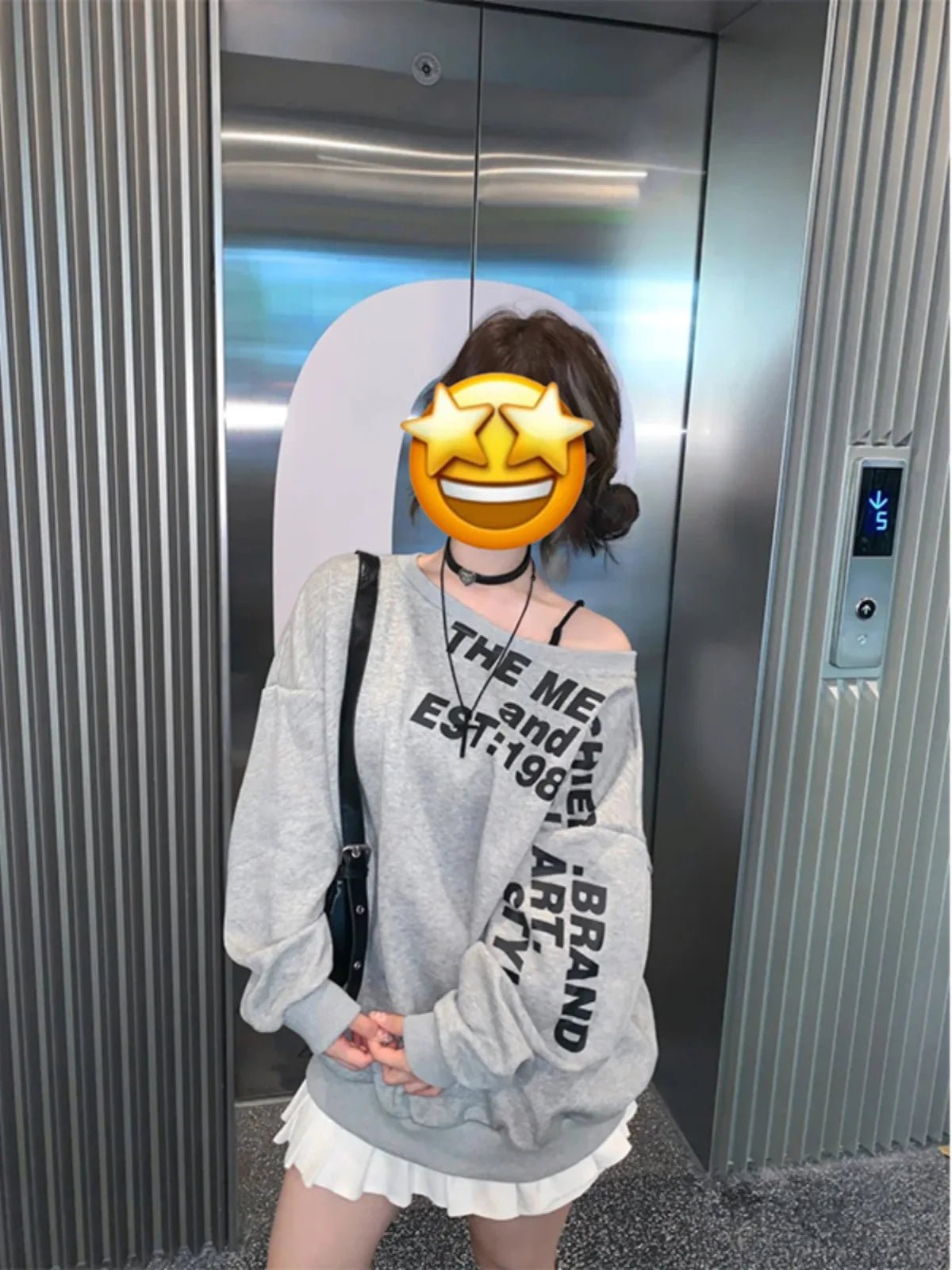 Oblique Shoulder Printed Loose - fit Long - sleeved Hoodie Long Sleeve Base Shirt - Zeprah