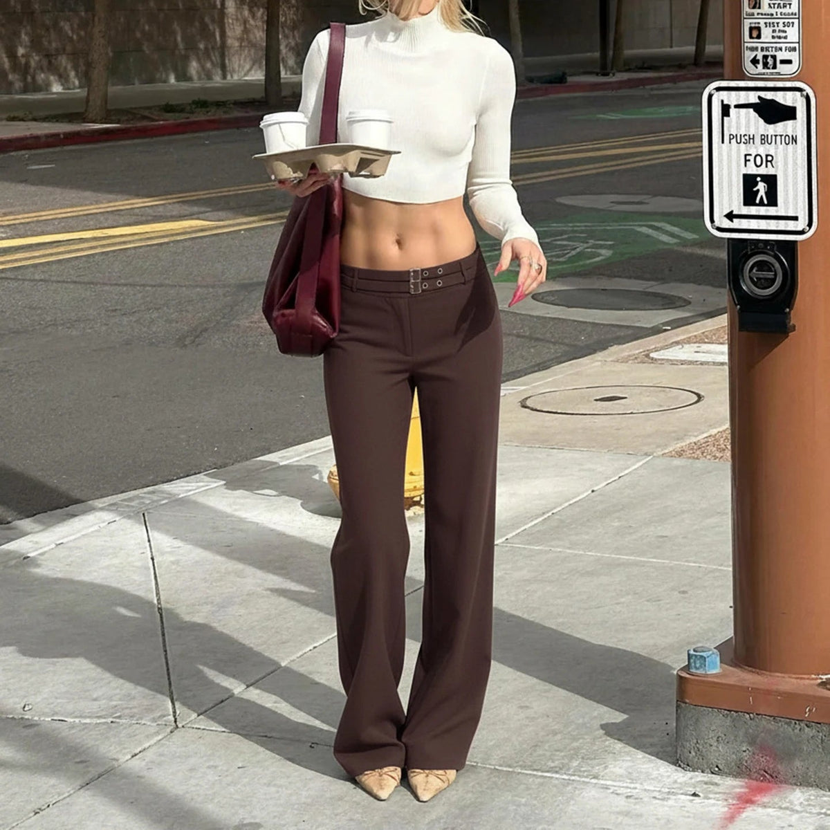 Office Autumn Casual Pants Solid Color Low Rise Straight Leg Canvas Loose Flat Eco - Friendly Windproof Stonewashed Button Fly - Zeprah