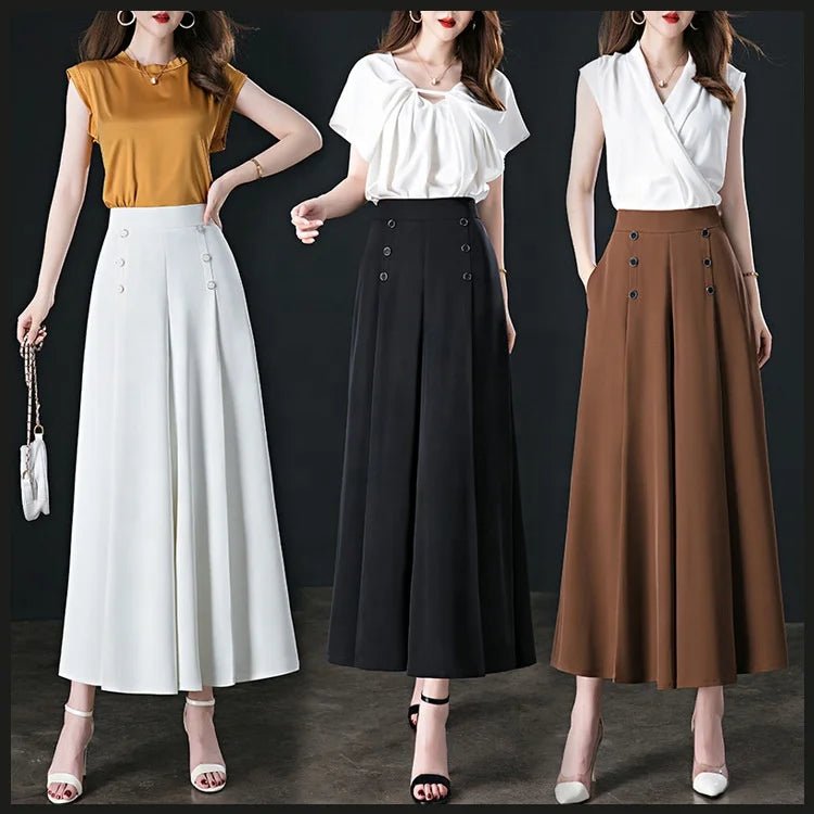 Office Lady Fashion Solid Pants Spring Summer Vintage High Waist Trousers Lady Pocketed Plus Size Casual Wide Leg Trousers - Zeprah