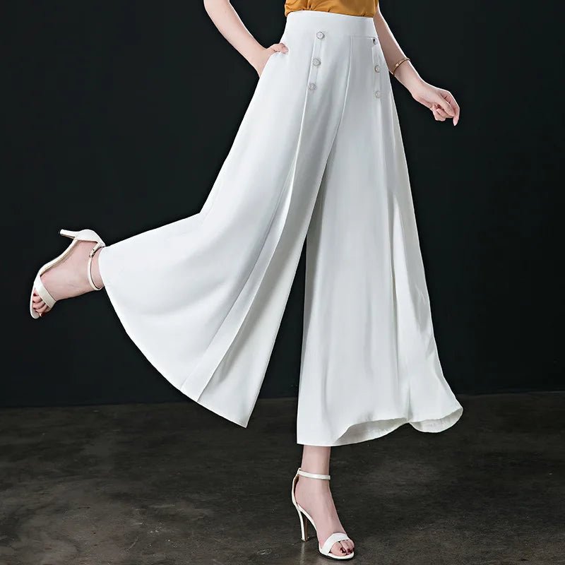 Office Lady Fashion Solid Pants Spring Summer Vintage High Waist Trousers Lady Pocketed Plus Size Casual Wide Leg Trousers - Zeprah