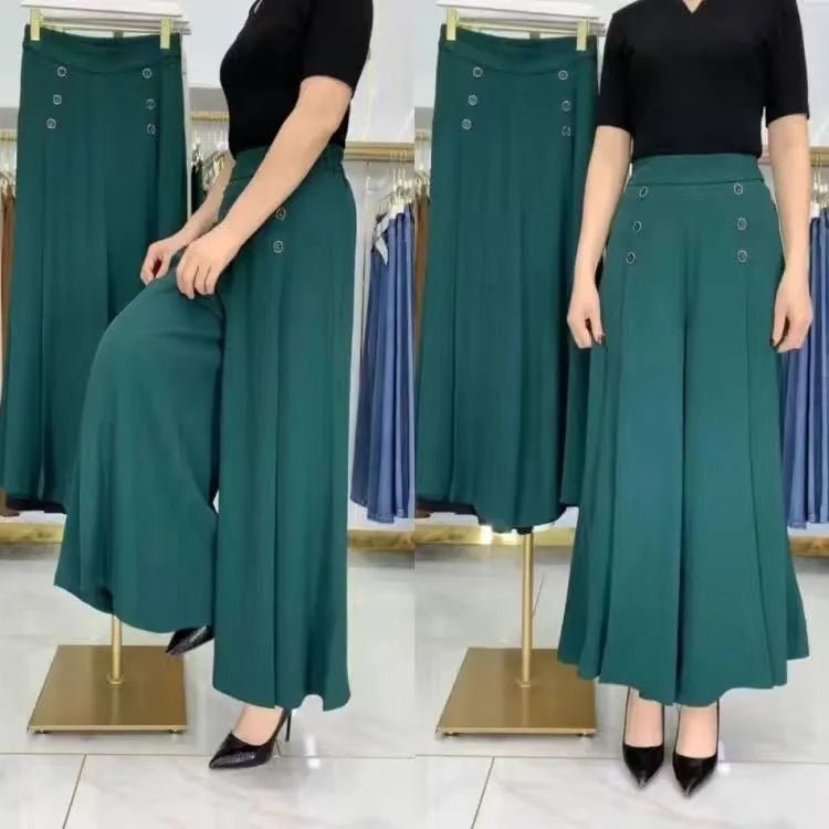 Office Lady Fashion Solid Pants Spring Summer Vintage High Waist Trousers Lady Pocketed Plus Size Casual Wide Leg Trousers - Zeprah