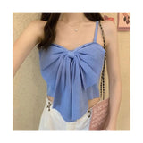 Offline Hot Factory Direct Wholesale Sexy Big Bow Vest Summer Strip Girl All - match Knitted Soft Camisole Tank Crop Top - Zeprah