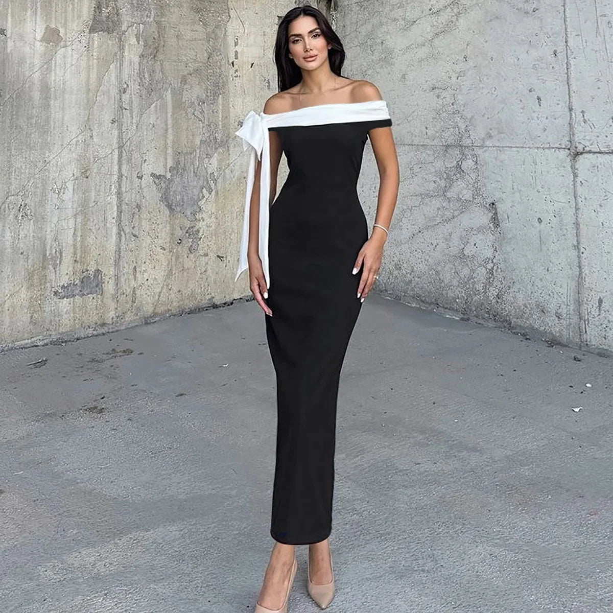 One Shoulder Evening Dress Wholesale Ribbon Long Dress Custom logo Pure Color Women's Elegant Dress - Zeprah