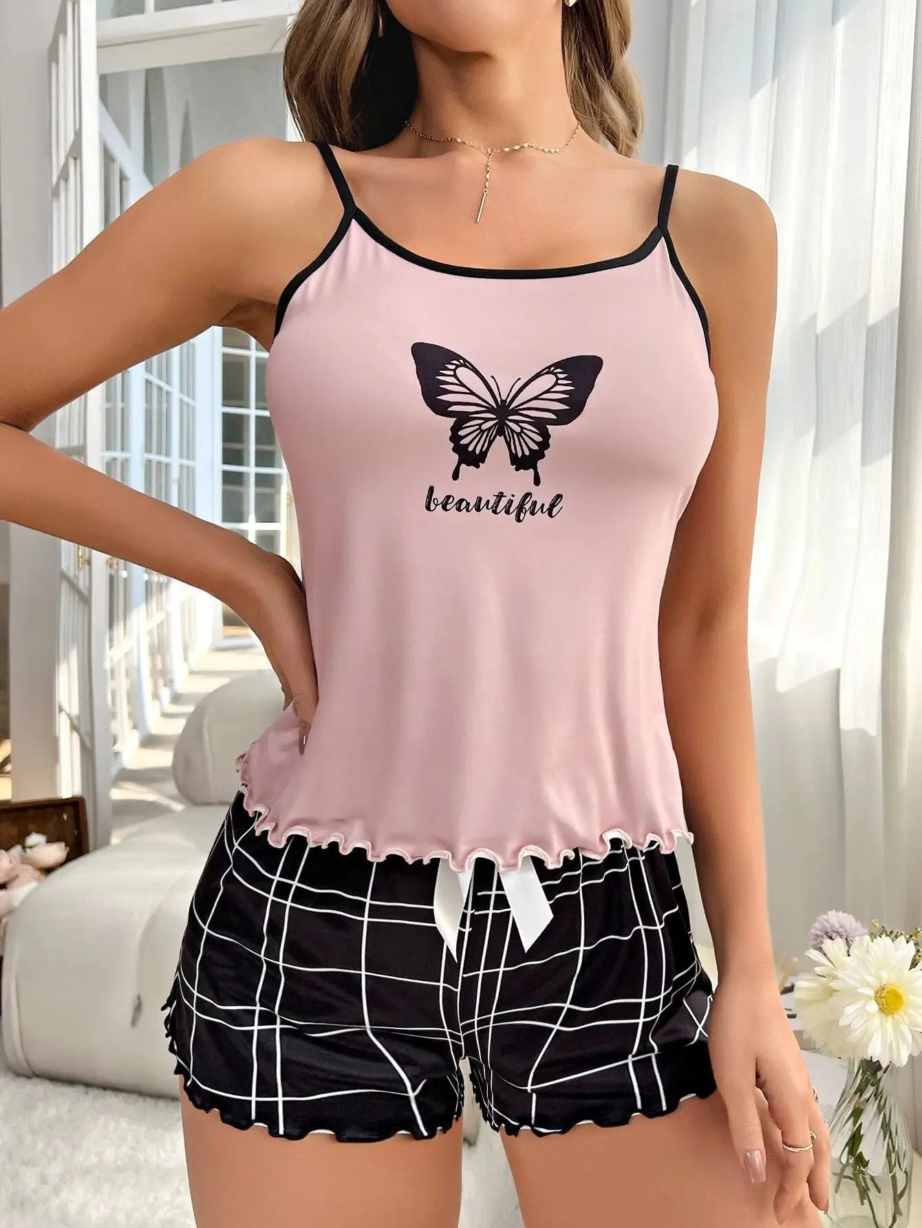 Outerwear Pajamas European American Sexy Positioning Printed Milk Silk Camisole Shorts Elastic Waist Summer Breathable Casual - Zeprah