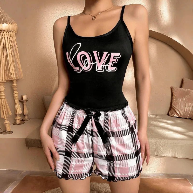 Outerwear Pajamas European American Sexy Positioning Printed Milk Silk Camisole Shorts Elastic Waist Summer Breathable Casual - Zeprah