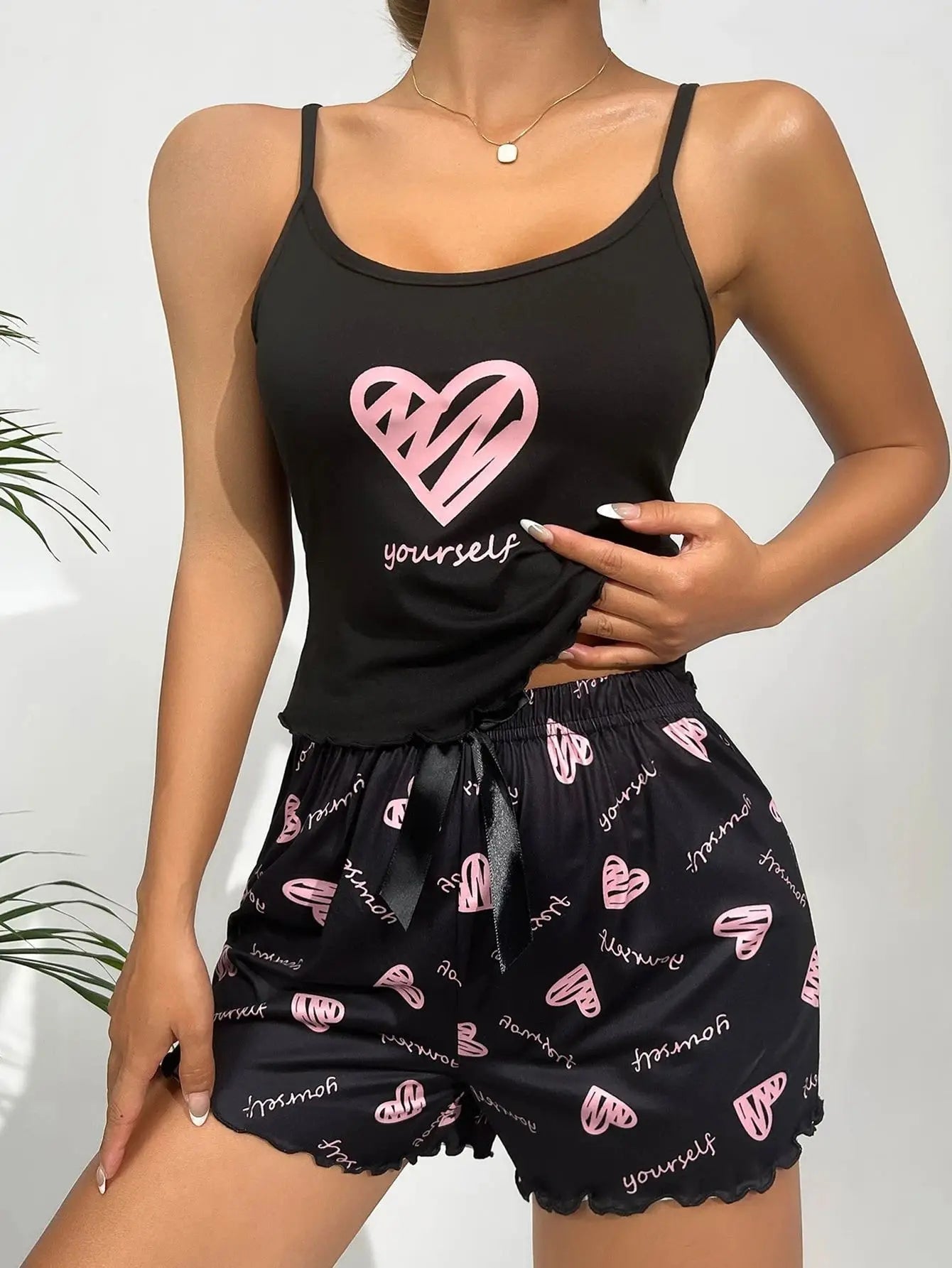 Outerwear Pajamas European American Sexy Positioning Printed Milk Silk Camisole Shorts Elastic Waist Summer Breathable Casual - Zeprah
