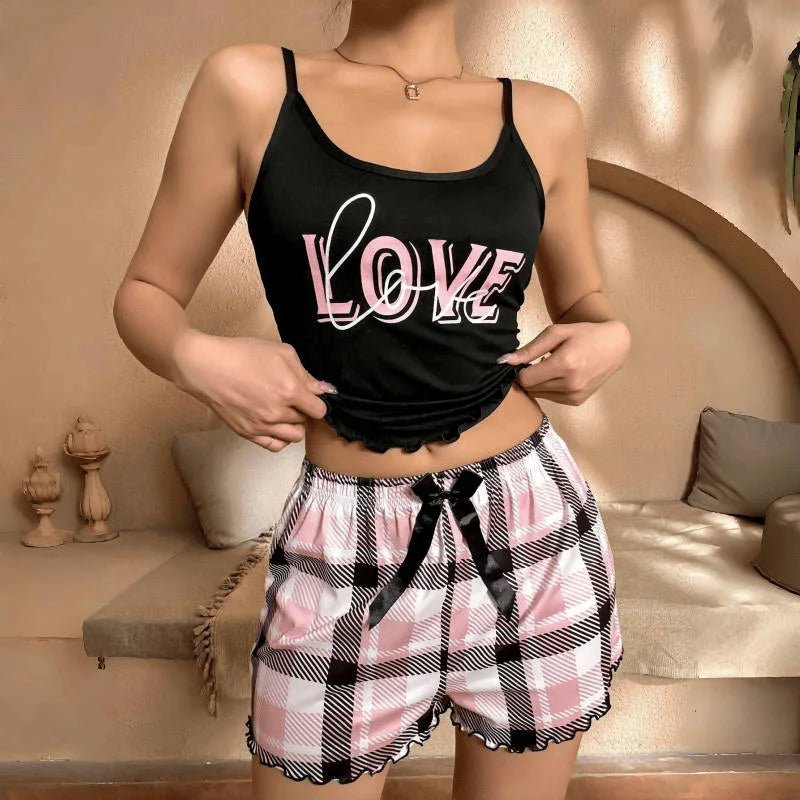 Outerwear Pajamas European American Sexy Positioning Printed Milk Silk Camisole Shorts Elastic Waist Summer Breathable Casual - Zeprah