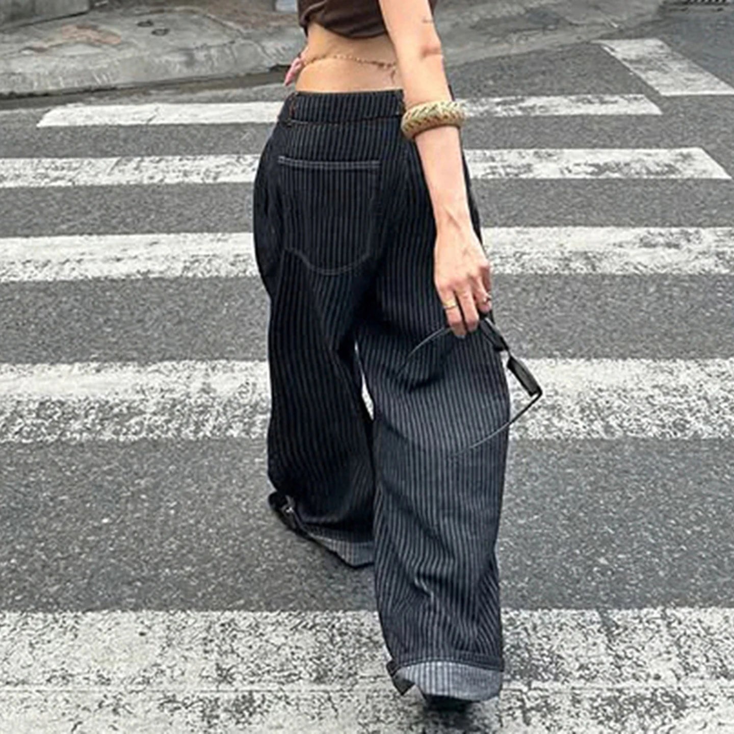 Oversized Boyfriend Jeans Breathable Dark Wash Low Waist Loose Fit Curved Hem Casual Streetwear Must Have - Zeprah