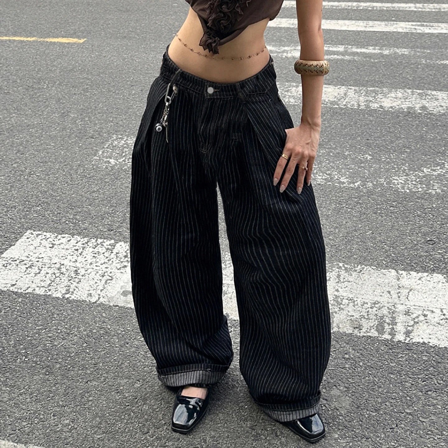 Oversized Boyfriend Jeans Breathable Dark Wash Low Waist Loose Fit Curved Hem Casual Streetwear Must Have - Zeprah