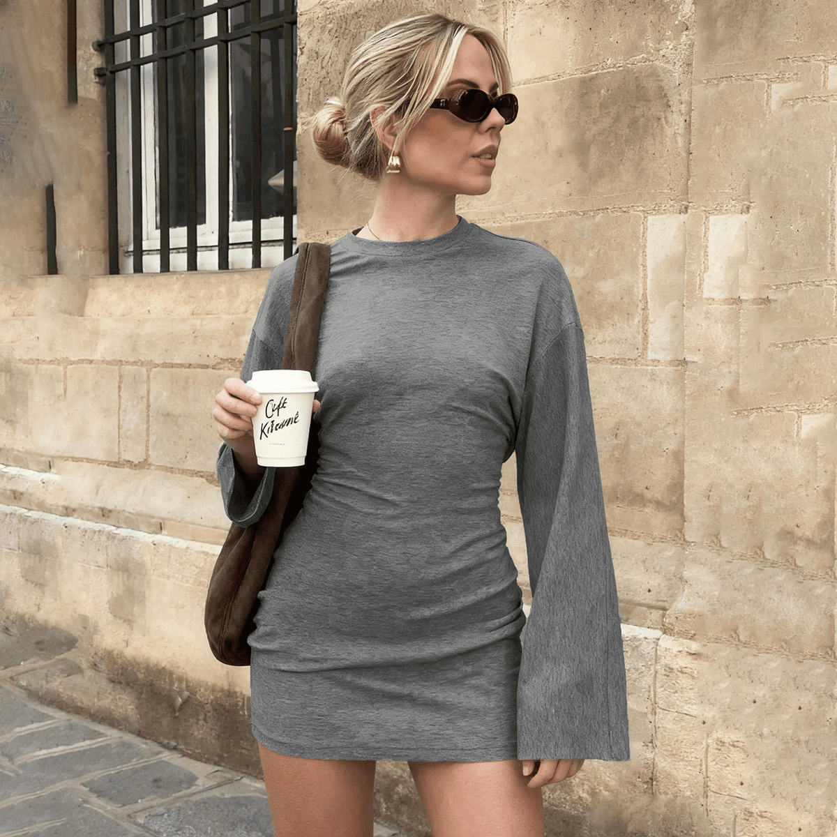 Oversized Casual Knit Mini Dress - Zeprah