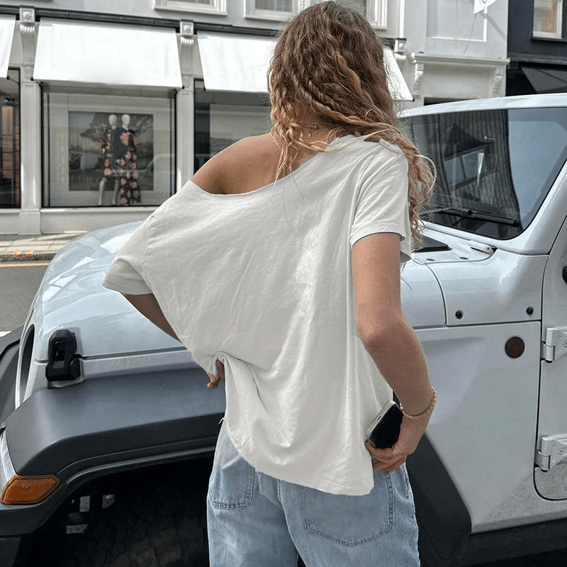 Oversized Off - Shoulder Jersey T-Shirt - Zeprah