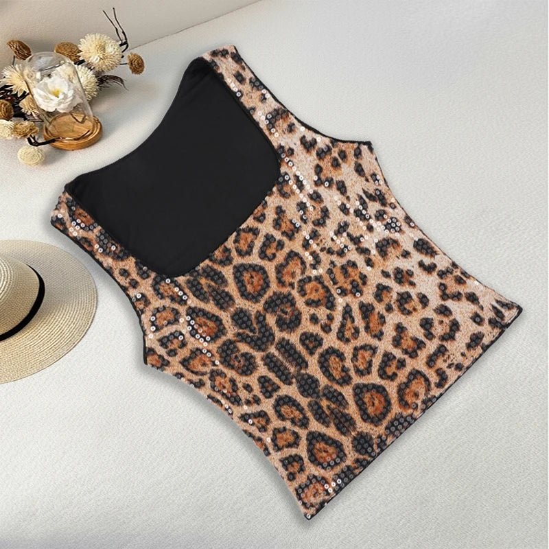 Party Halter Collar Sparkling Sequin Sexy Slim Fit Eco - Friendly Breathable Quick Dry Short Tank Top - Zeprah