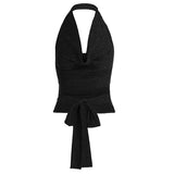 Party Halter Tank Top Breathable V - neck Sexy Knitted Back Lace up Sleeveless - Zeprah