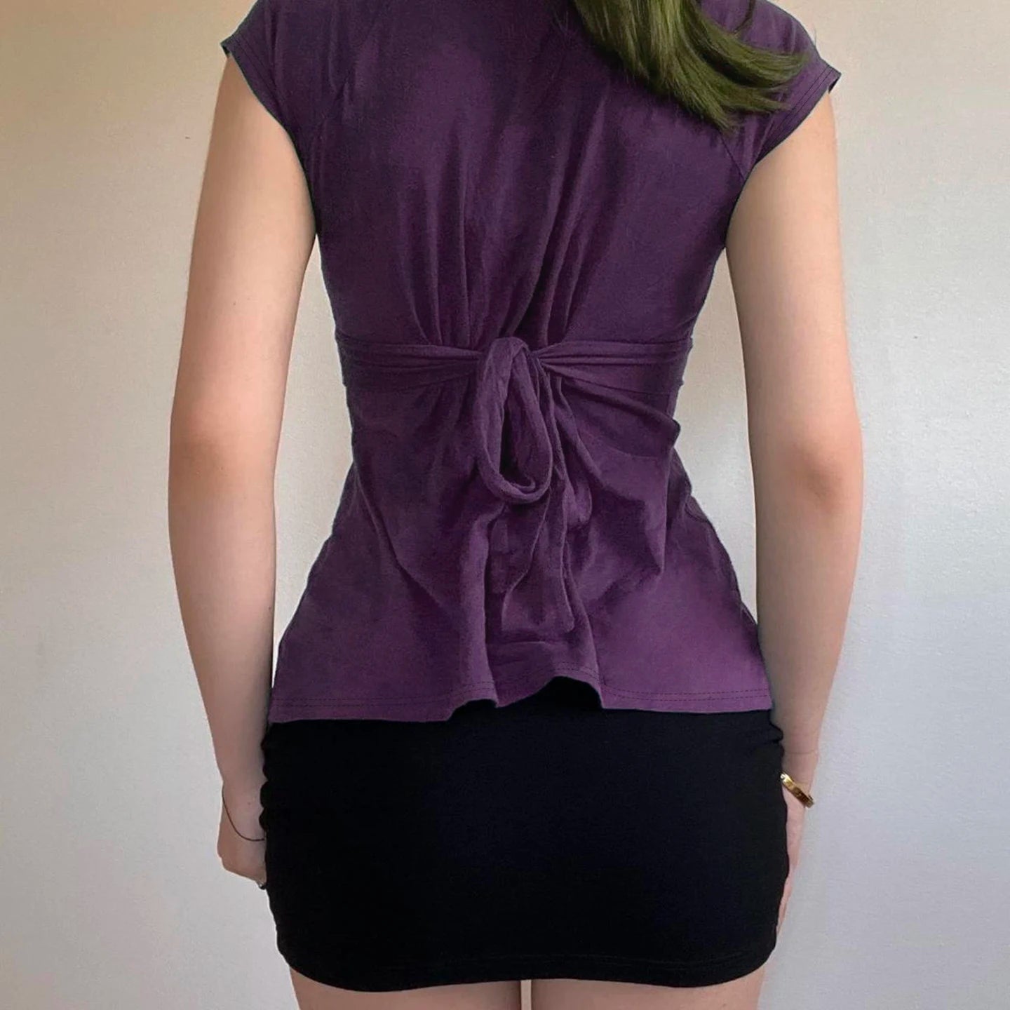 Patchwork Bandage Short Sleeve T-Shirt Solid Color V - Neck Knit Tie Detail Sexy Figure - Flattering Breathable Anti - Uv - Zeprah