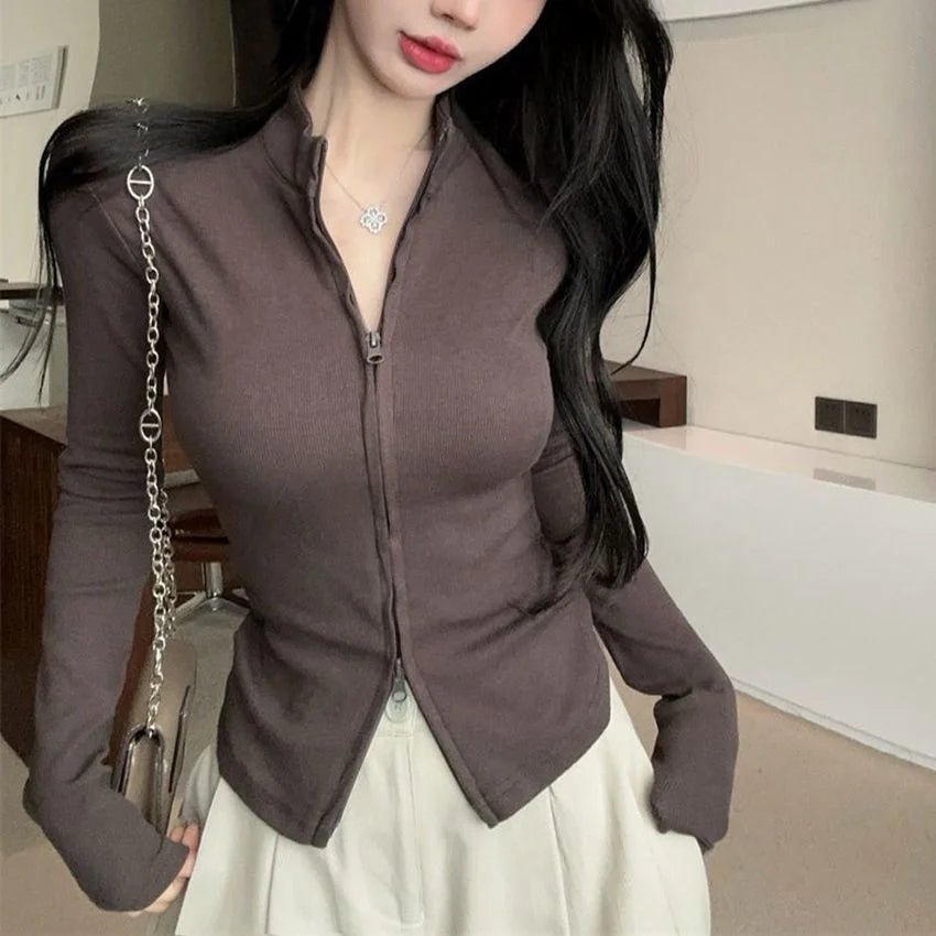 Plain Cardigan Spring and Autumn High - end Top Half - high Collar Outer Wear - Zeprah