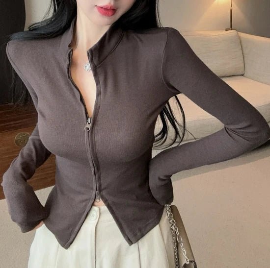 Plain Cardigan Spring and Autumn High - end Top Half - high Collar Outer Wear - Zeprah