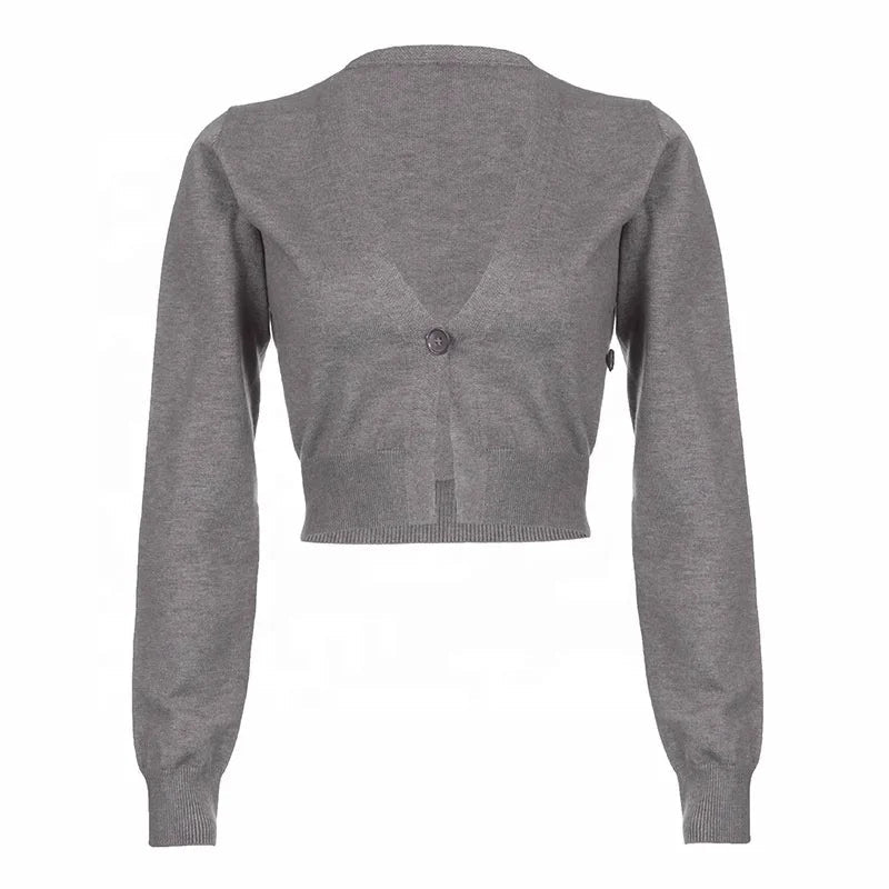 Plain Versatile Base Sweater V - neck Short Knit Cardigan Slim - fit Long Sleeve Short Top - Zeprah